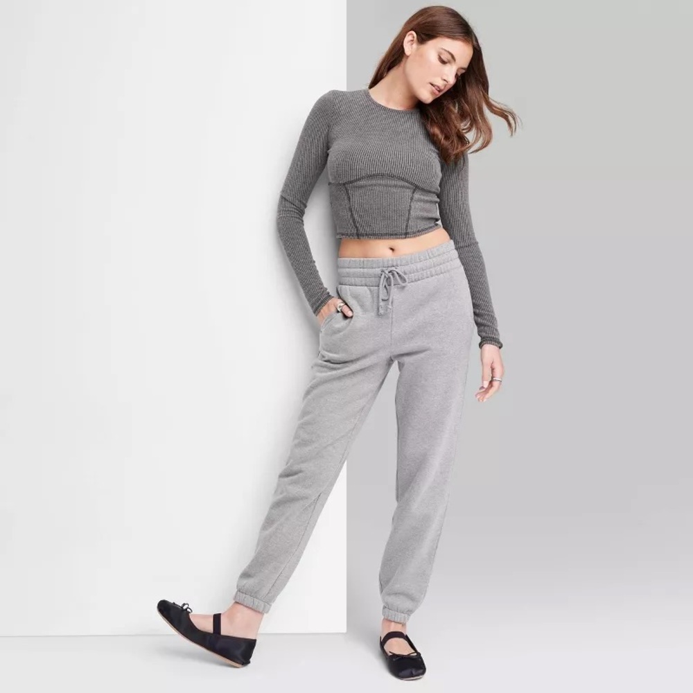 Wild Fable Women's High Rise Tapered Sweatpants Heather Gray Size XXS